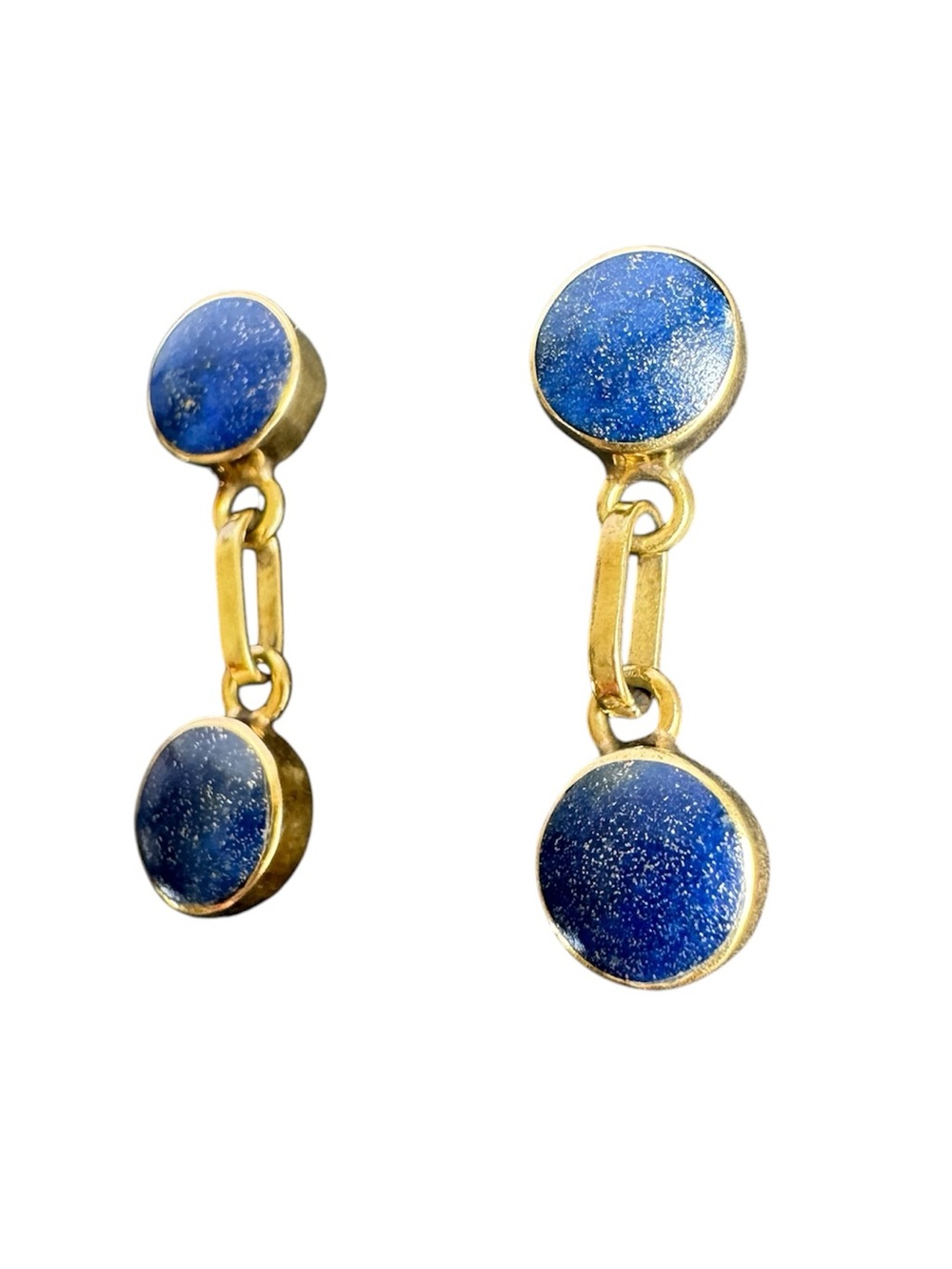 Vintage 14K Gold Earrings Lapis Lazuli Pierced Drop Stud Minimalist‎ Dainty